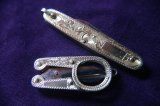 国産　手彫　銀製　折りたたみ鋏　ナイフ